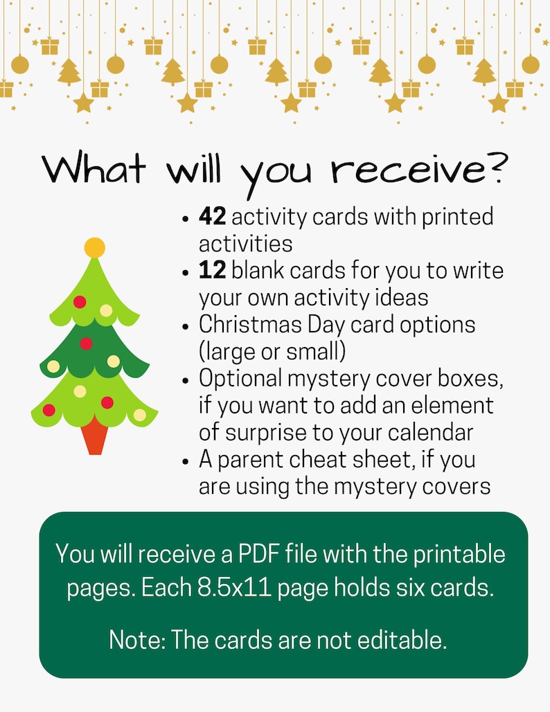 Printable Advent Activity Calendar for Families Etsy