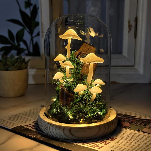 White Handmade Mushroom Lamp | Fairycore Decor Gift | Bedroom Decor | Whimsical Decor | Art Deco Lamp