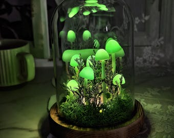 Green Handmade Mushroom Night Light | Fairycore Decor Gift | Whimsical Mushroom Lamp | Cozy Forest Decor for Bedroom