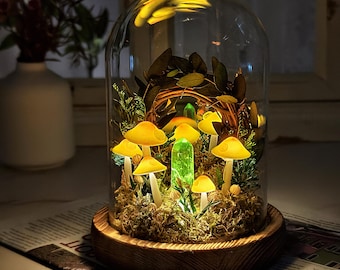 Wreath Handmade Mushroom Lamp |  Fantasy Crystal Nightlight | Bedroom Decor | Whimsical Decor | Art Deco Lamp