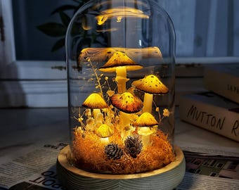 Yellow Handmade Mushroom Lamp | Fairycore Decor Gift | Bedroom Decor | Whimsical Decor | Art Deco Lamp
