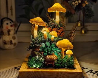 Lámpara de hongo marrón hecha a mano / Regalo de decoración de hadas / Decoración de dormitorio / Decoración caprichosa / Lámpara Art Déco