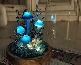 Blue Handmade Mushroom Lamp | Fantasy Night Light | Bedroom Decor | Whimsical Decor | Art Deco Lamp