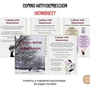 Coping with Depression Workbook | Therapy Worksheets for Mental Health - Self-Care | Emotional Support & Behavior Tracker