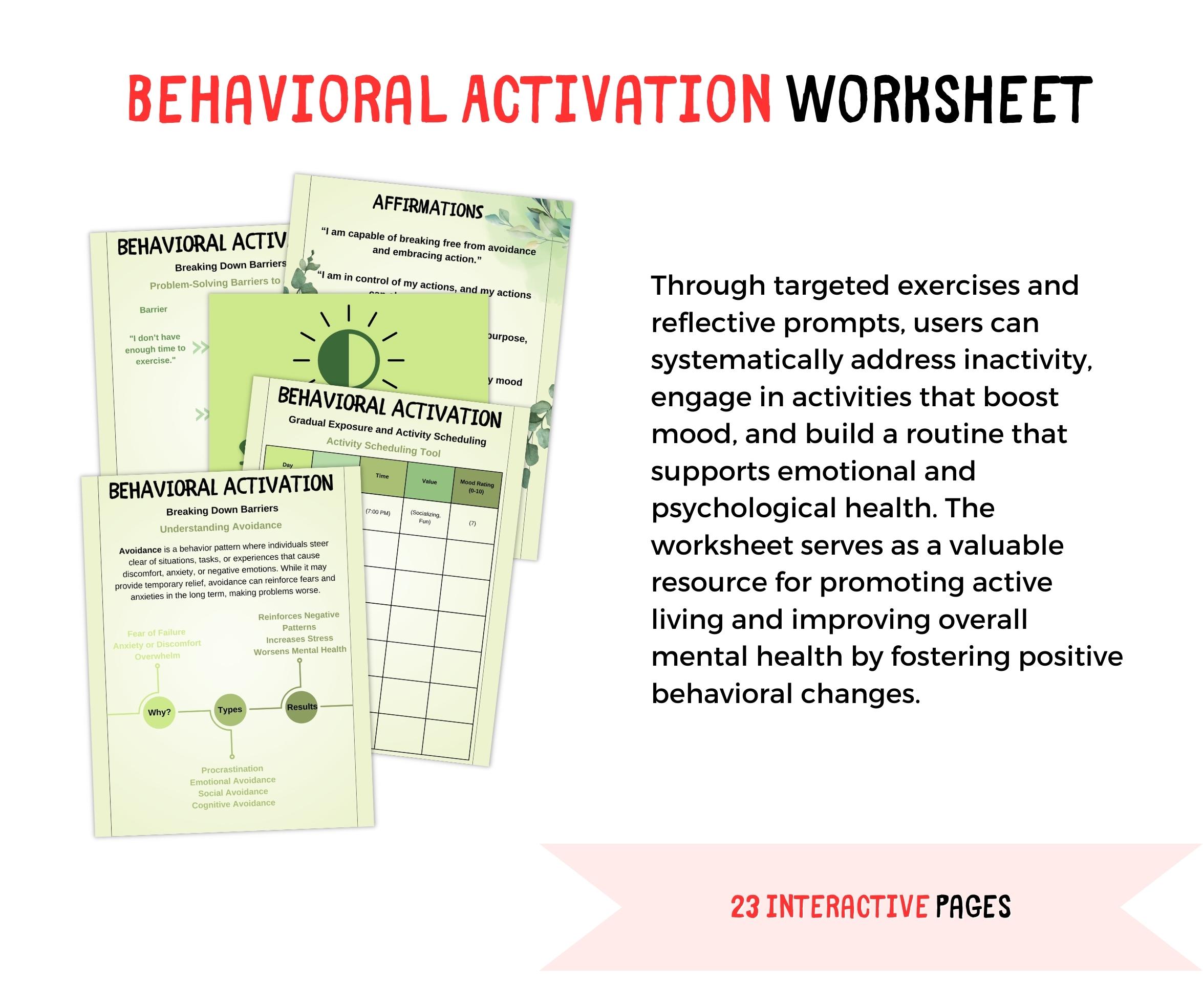 Behavioral Activation Worksheet for Depression, Boost Motivation, Track ...
