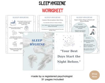 Hoja de trabajo sobre higiene del sueño: 31 páginas de estrategias, registros, ejercicios para dormir mejor, relajarse y adoptar hábitos de sueño saludables. Ideal para todas las edades