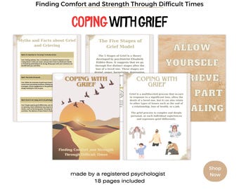 Coping with Grief Worksheet, Grief Therapy, Emotional Support, Death Coping Skills & Mental Health Tool