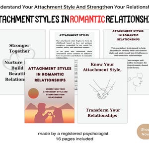 Attachment Styles in Romantic Relationships Worksheet, Couples Counseling, Relationship Healing