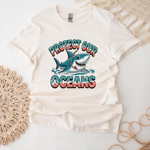 Shark T Shirt Save Our Oceans T-Shirt For Environmentalist Retro Shark Shirt Colourful Shark Top