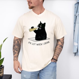 Cat Vintage T-Shirt, Funny Beer Tee, IPA Lot When I Drink, White Unisex Comfort Colors T Shirt