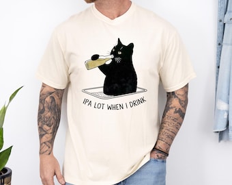 Koszulka vintage z kotem, zabawny t-shirt z piwem, dużo IPA, kiedy piję, biała, unisexowa koszulka w wygodnych kolorach