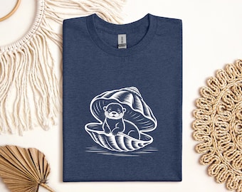 Camiseta Sea Otter: Estampa de Concha de Praia, Presente de Verão no Oceano
