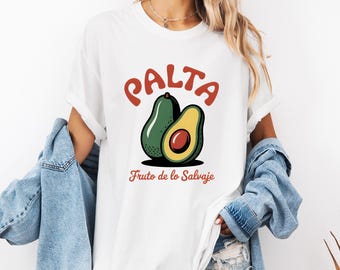 Camiseta unissex com estampa de abacate, camiseta com estampa de frutas espanholas, camiseta Palta Comfort Colours