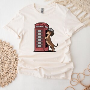 Dachshund Shirt For Dog Lover Red Phone Box T-Shirt For Her London Dachshund T Shirt Vintage Dog Top Retro UK Top