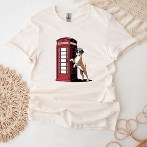 Boxer Shirt For Dog Lover Red Phone Box T-Shirt For Her London Boxer T Shirt Vintage Dog Top Retro UK Top