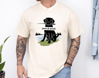 Dog Vintage T-Shirt, White Unisex Funny Fishing Tee, Paws and Ponds Comfort Colors T Shirt