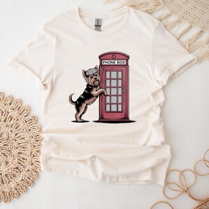Yorkshire Terrier Shirt For Dog Lover Red Phone Box T-Shirt For Her London Yorkshire Terrier T Shirt Vintage Dog Top Retro UK Top