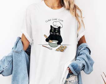 Cat Vintage T-Shirt, White Unisex Funny Cooking Tee, Awesome Cook, Comfort Colors T Shirt