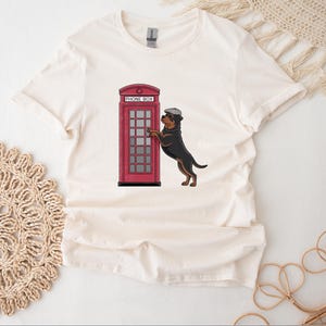 Rottweiler Shirt For Dog Lover Red Phone Box T-Shirt For Her London Rottweiler T Shirt Vintage Dog Top Retro UK Top