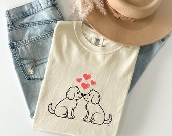 Hundegrafik-T-Shirt, Liebes-Herz-Paare-T-Stück, Komfortfarben-T-Shirt