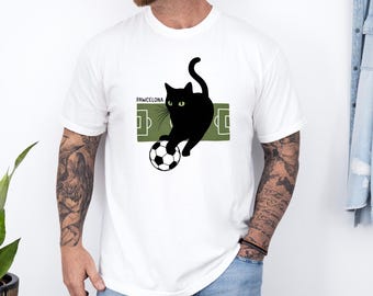 Vintage T-shirt kat, wit uniseks wit grappig uniseks voetbalshirt, Pawcelona, T-shirt comfortabele kleuren
