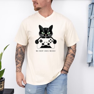 Cat Vintage T-Shirt, White Unisex Funny Hiking Tee, No Cheat Code Needed, Comfort Colors T Shirt