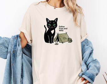 Cat Vintage T-Shirt, White Unisex Funny Camping Tee, Hole In One, Comfort Colors T Shirt