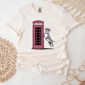 Pitbull Shirt For Dog Lover Red Phone Box T-Shirt For Her London Pitbull T Shirt Vintage Dog Top Retro UK Top