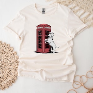Labrador Shirt For Dog Lover Red Phone Box T-Shirt For Her London Labrador T Shirt Vintage Dog Top Retro UK Top