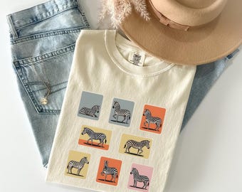 ゼブラレトロTシャツ、ヴィンテージスタンプTシャツ、コンフォートカラーズTシャツ