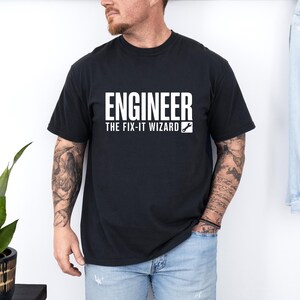 Engineer Funny T-Shirt, Unisex Black Tee, Engineering The Fix It Wizard, Vintage Comfort Colors T Shirt