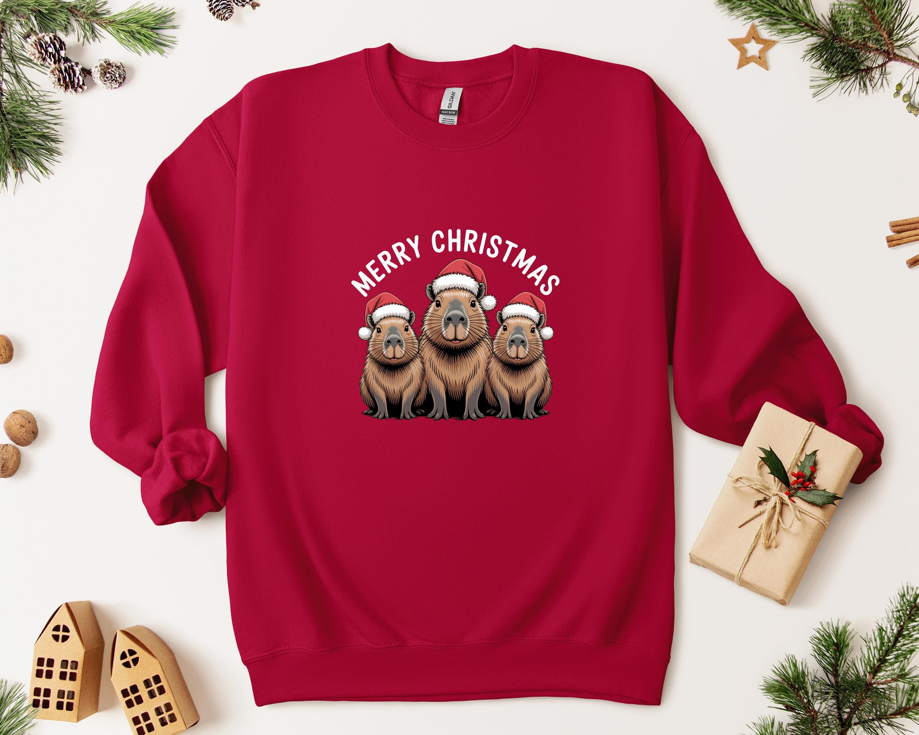 Sweat à Capuche Noël Capybara - Motif Mignon Drôle - Hommes, Femmes, Enfants - Cadeau Familial - Tissu 241g