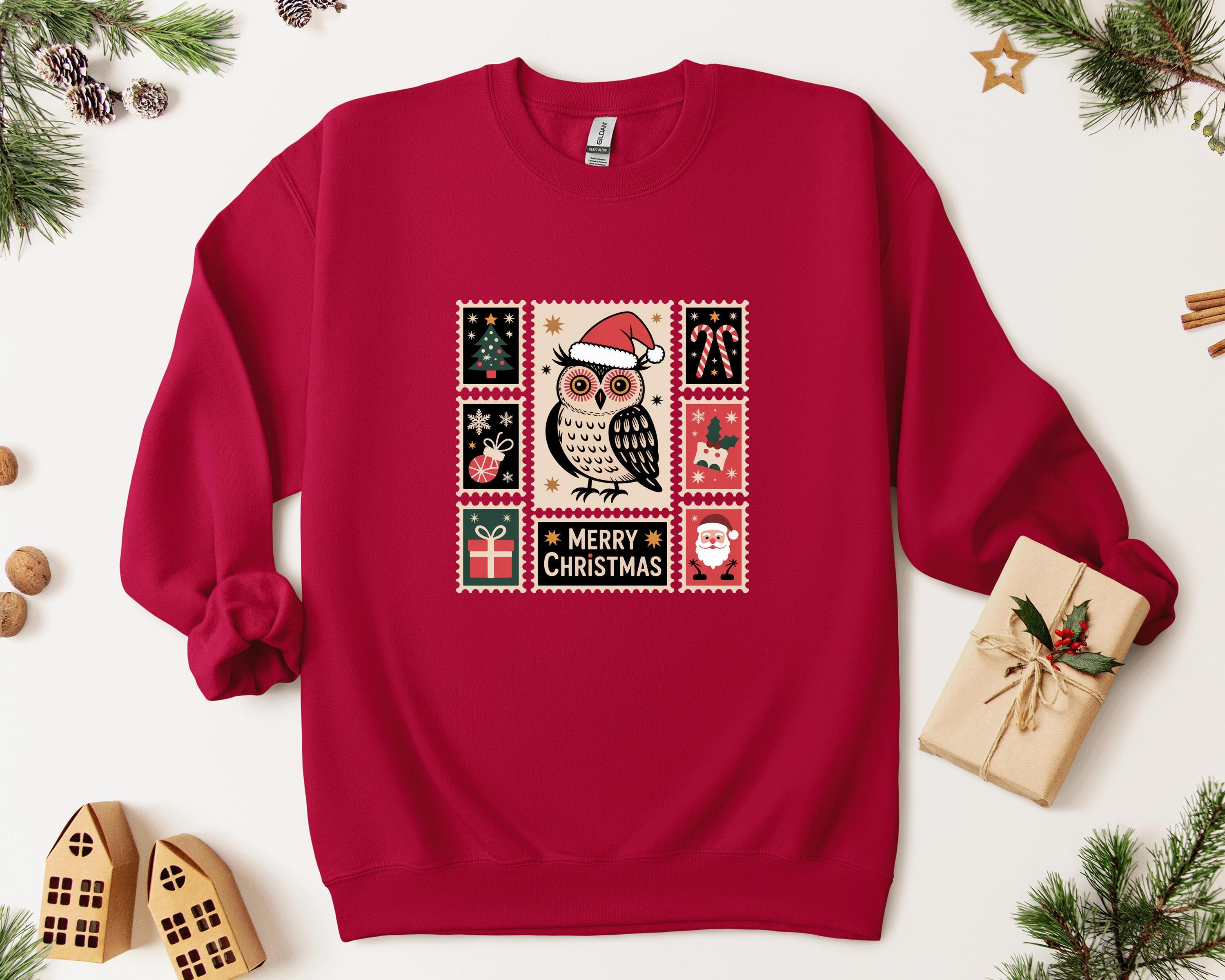 Owl Stamp Christmas Jumper : Vintage Bird Lover Xmas Sweater