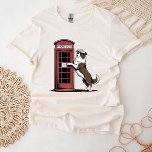 Border Collie Shirt For Dog Lover Red Phone Box T-Shirt For Her London Border Collie T Shirt Vintage Dog Top Retro UK Top