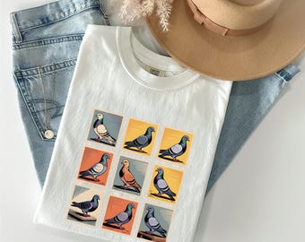 Pigeon Retro T-Shirt, Vintage Bird Stamp Tee, Comfort Colours T Shirt