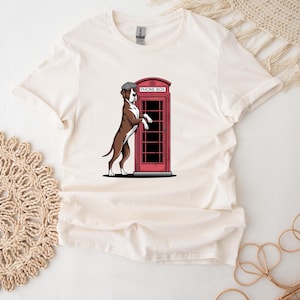 Great Dane Shirt For Dog Lover Red Phone Box T-Shirt For Her London Great Dane T Shirt Vintage Dog Top Retro UK Top