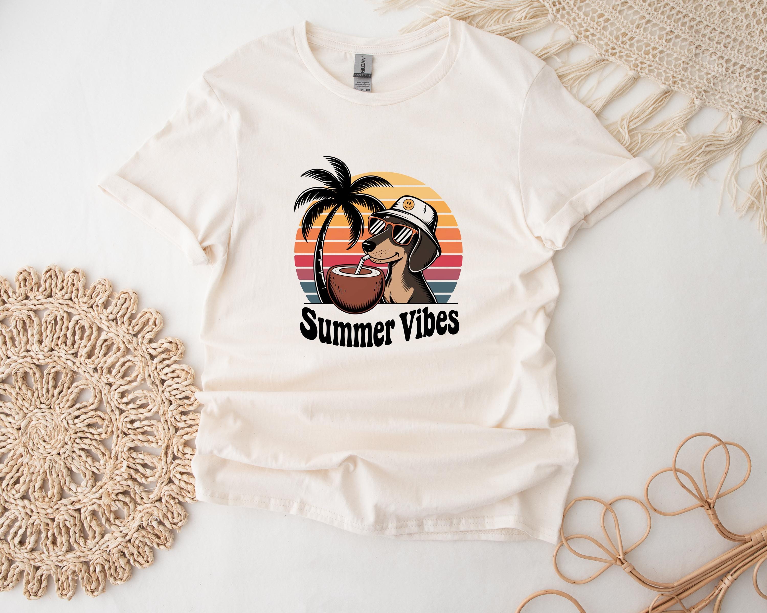 Dachshund Summer T-Shirt For Dog Lovers Summer Vibes Dog T Shirt Vintage Dachshund Top Retro Sunset Shirt
