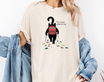 Cat Vintage T-Shirt, Funny Hiking Tee, Forever Exploring, White Unisex Comfort Colors T Shirt