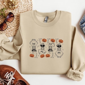 Tanzender Skelett-Halloween-Pullover für Tänzerin, Vintage-Halloween-Skelett-Pullover für den Herbst, Retro-Kürbis-Top für Sie
