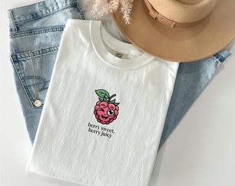 Grappig T-shirt framboos, schattig T-shirt met fruit, klein T-shirt met comfortabele grafische kleuren