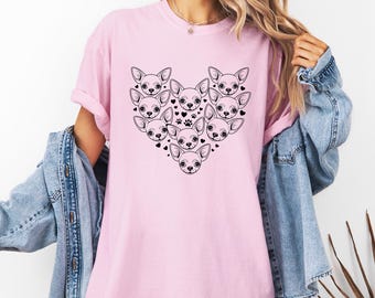 Chihuahua Love Heart Unisex T-Shirt, Vintage Dog Lover Tee, Comfort Colours T Shirt