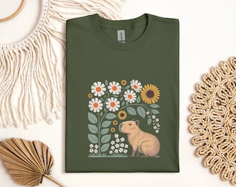 Capybara Boho Floral T-Shirt: Vintage Nature Lover Tee