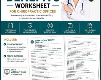 Chiropractic Insurance Verification Form | Benefits Worksheet (Editable Word Template)