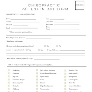 Printable Medical Intake New Patient Form Chiropractic Editable - Etsy