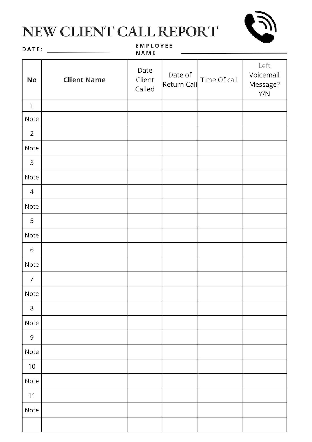 Client Call Notes Printable New Client Call Log Record Sheet - Etsy