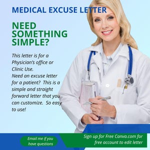 Printable and Editable Excuse letter school or work
