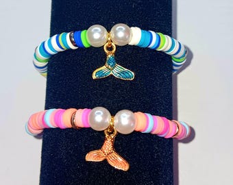 Mermaid Clay Bead Bracelet Pair