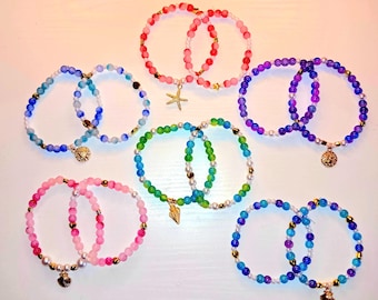 Summer Multi Color Shell Glass Bead Bracelet Mini Stack