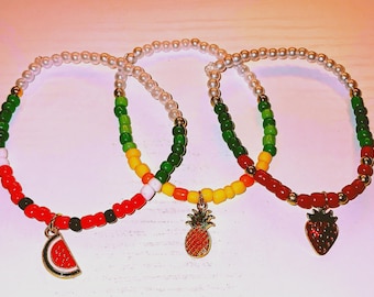 Fruit Seed Beaded Bracelets- Pineapple, Strawberry, and Watermelon