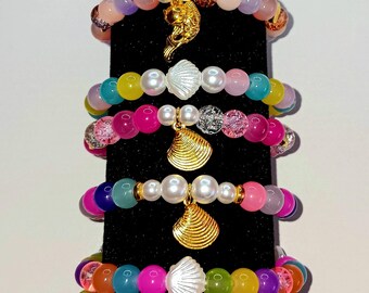 Summer Beach Themed Glass Bead Bracelets